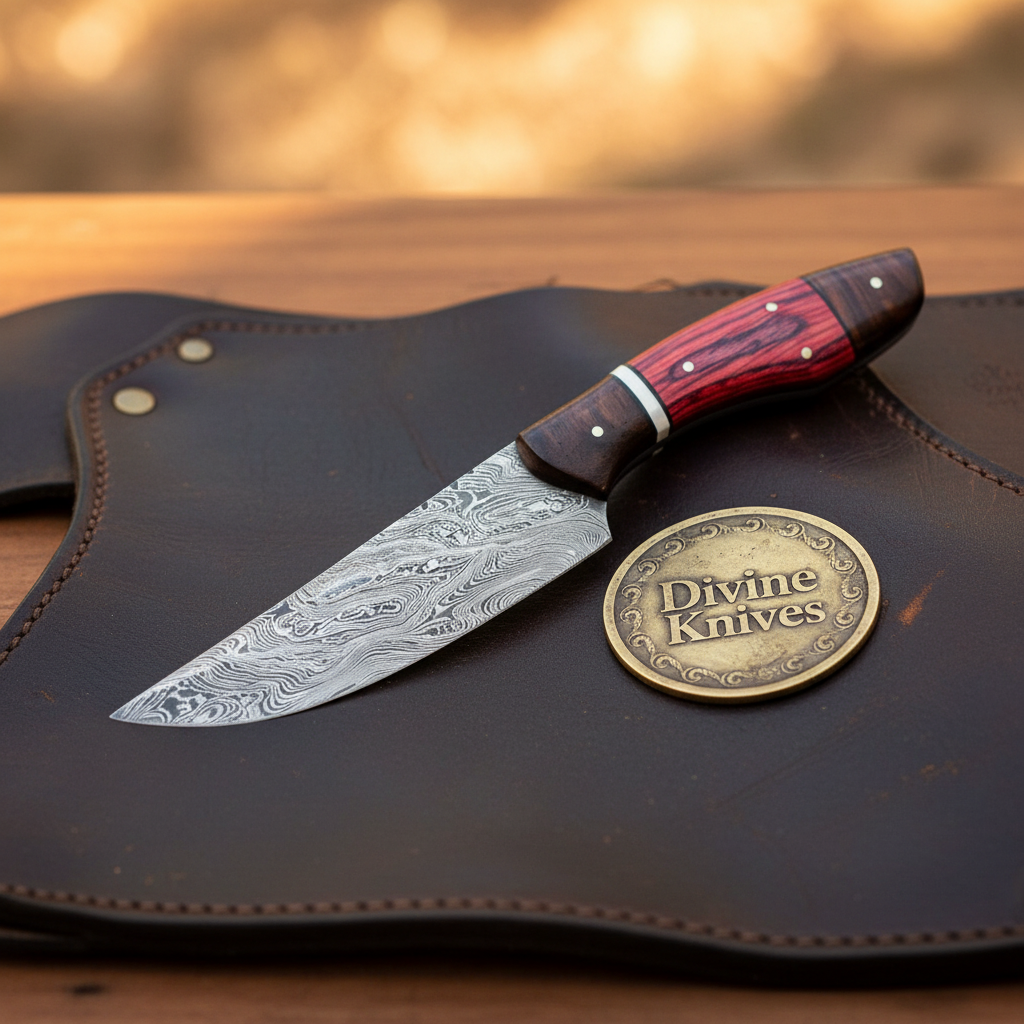 Red Pakkawood Damascus Drop Point Hunter for Hunting and Field Work