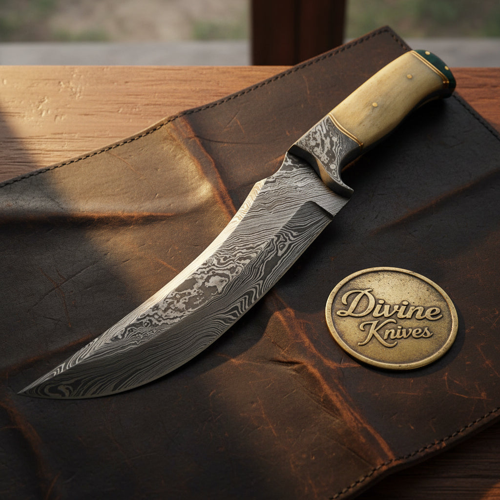 Horn and Bone Hunting Knife Pair with Forged Bolsters and Matched Clip Point Blades