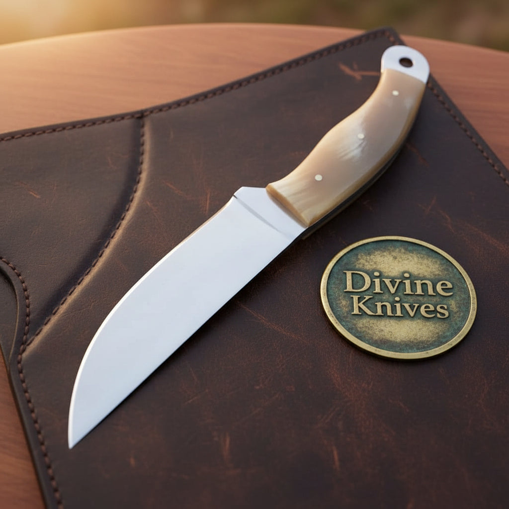 Amber Horn Handle Sheepsfoot Utility Knife by Divine Knives