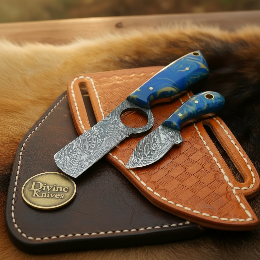 Blue Marbled Bull Cutter & Skinner Set by Divine Knives