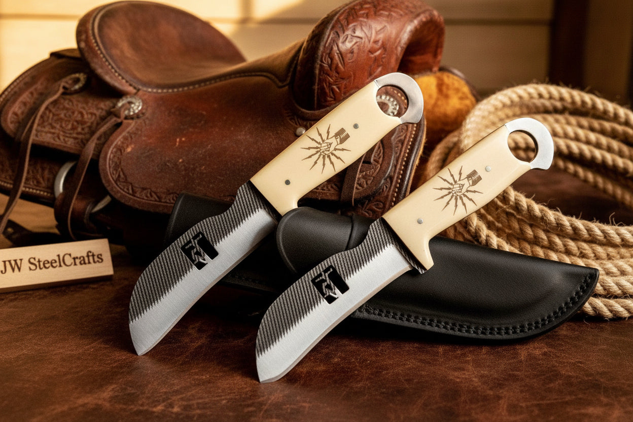 Ivory Sunburst Bull Cutter Duo Handmade Set of 2 Stainless
