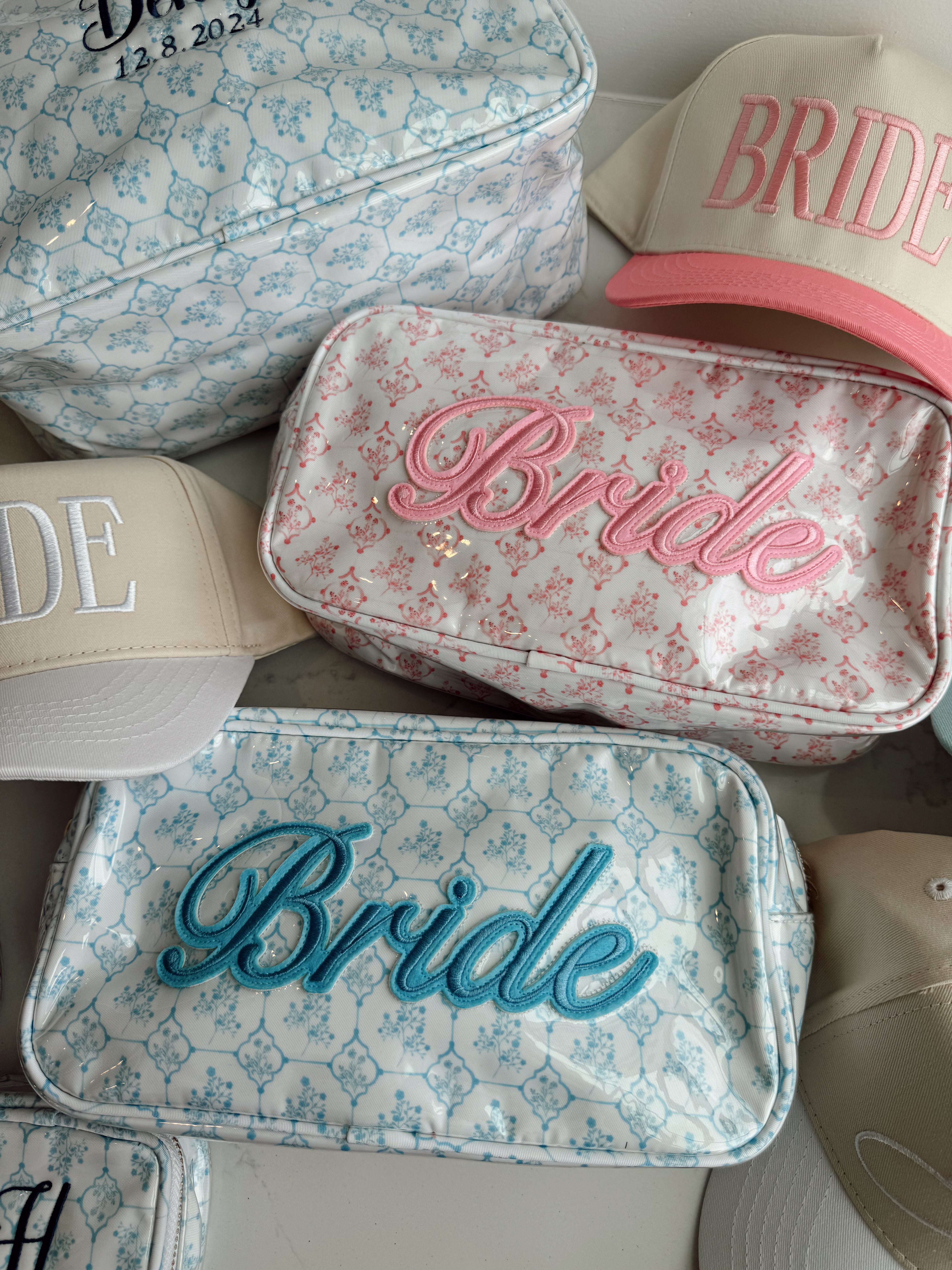 Pink + Blue Toile - Bride Large Bag by KenzKustomz
