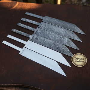6-Piece Damascus & Carbon Steel Seax Blade Blank Set by Divine Knives — view 3 of 4