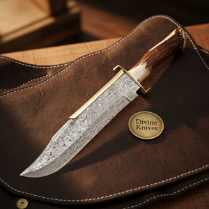 Dundee Crown Stag Damascus Bowie Knife with Natural Crown