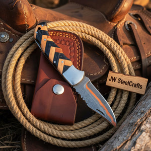 Timberline Trapper Damascus Folding Knife by JW SteelCrafts, alternate view 4
