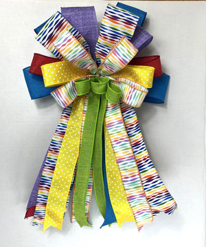 Rainbow Polka Dot Bow | Colorful Wreath & Door Decor by Bouge Creations, view 5