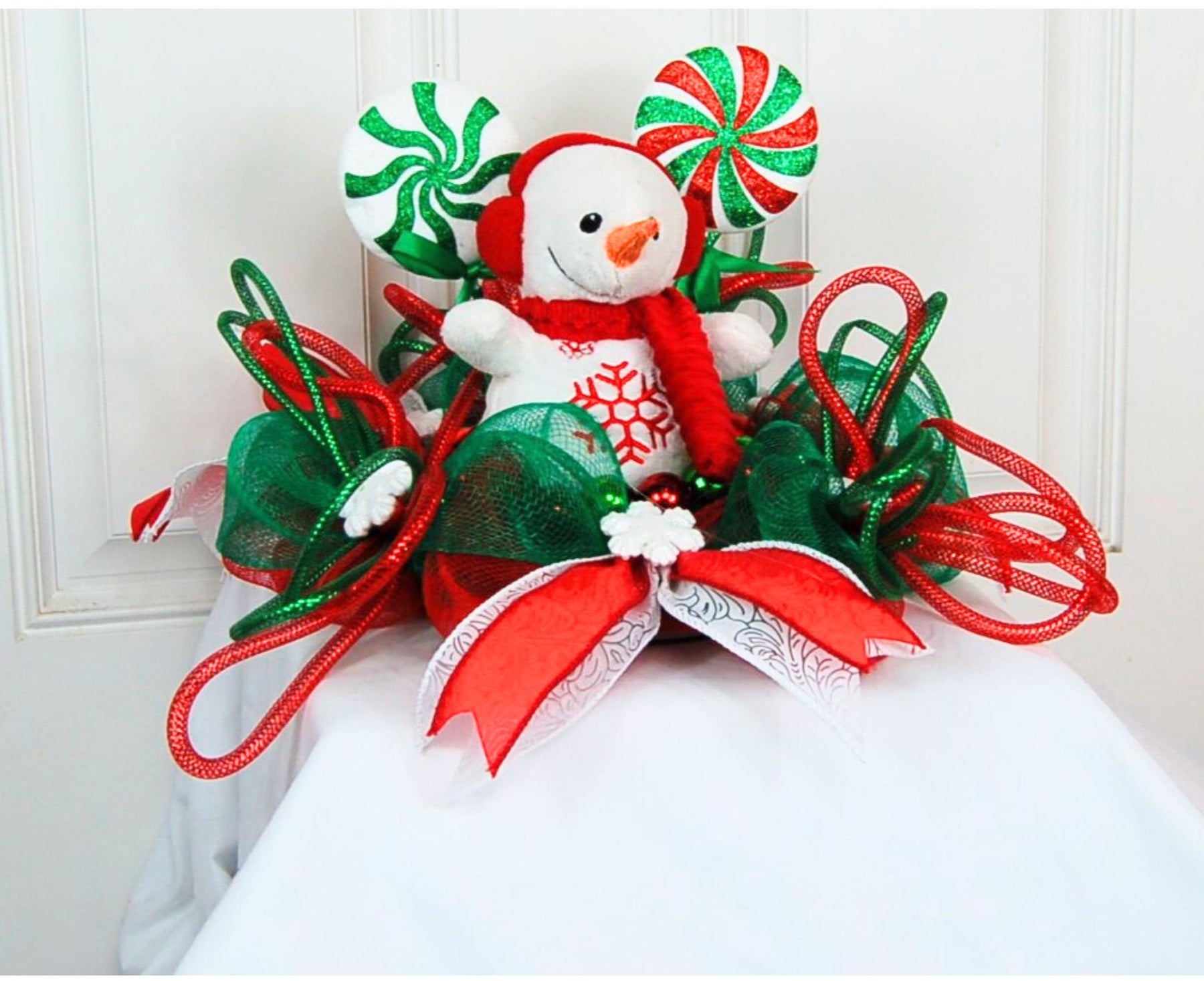 Snowman Christmas Centerpiece | Red Plaid Table Decor by Bouge Creations, view 2