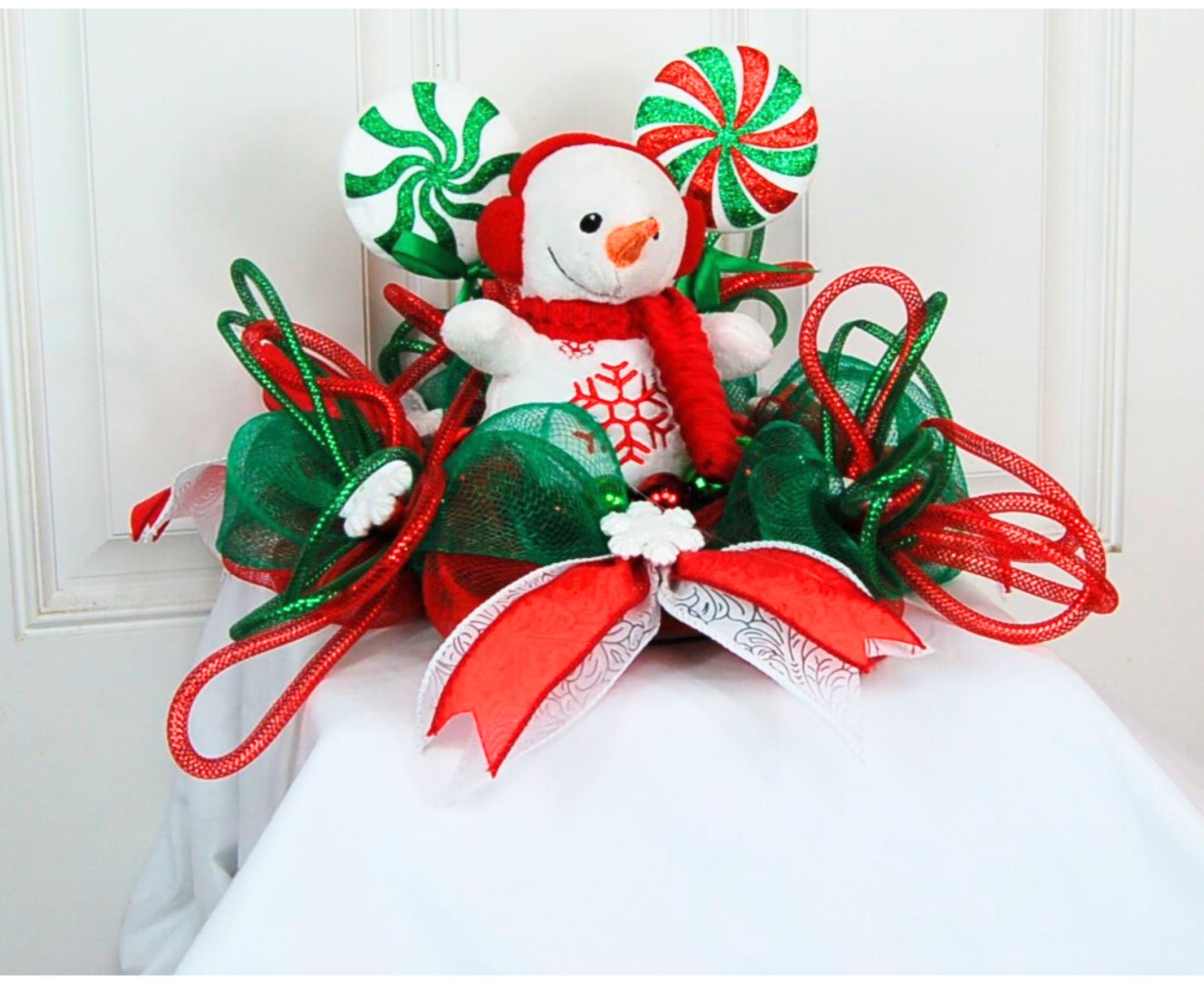 Snowman Christmas Centerpiece | Red Plaid Table Decor by Bouge Creations, view 2
