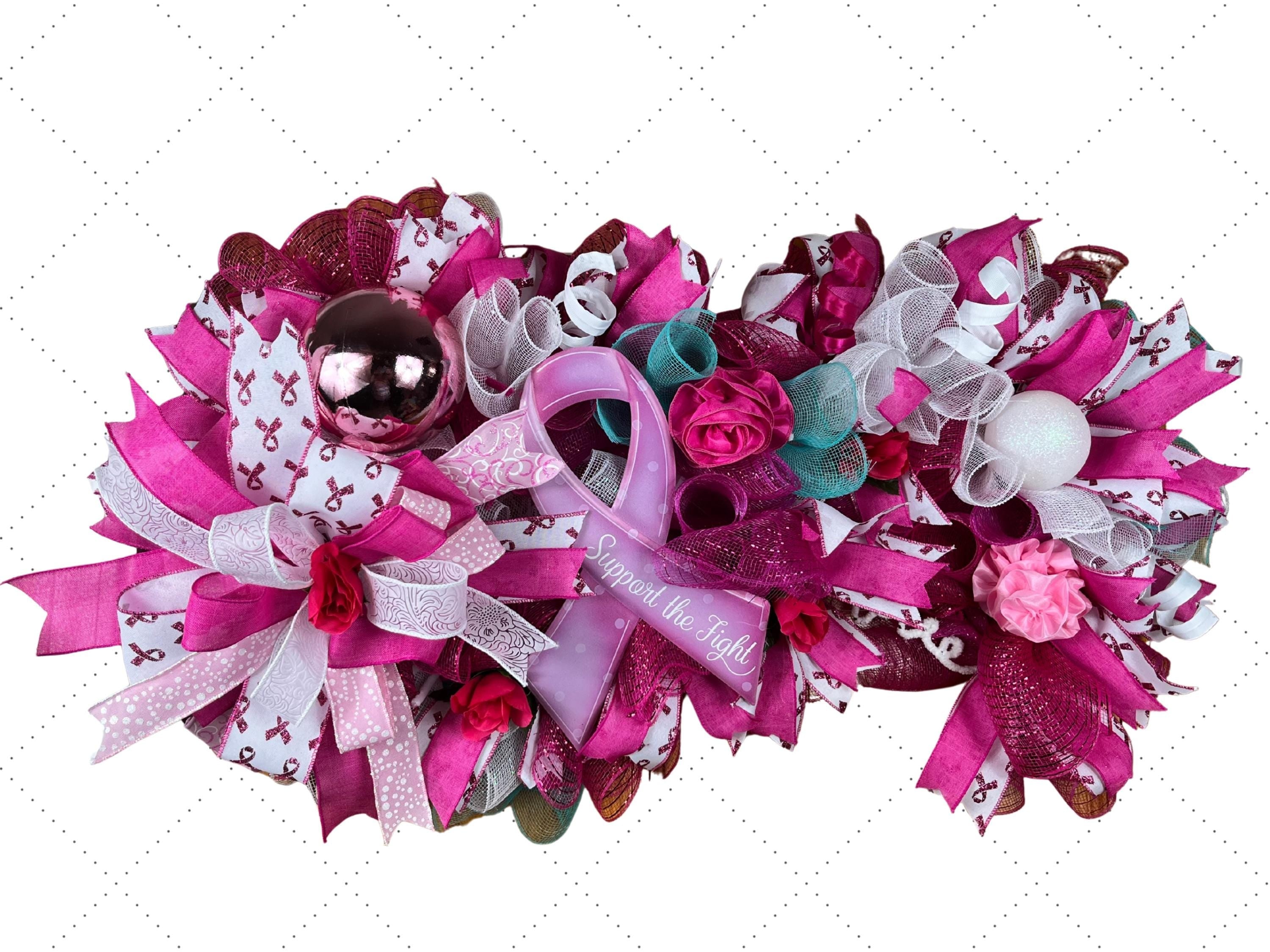 Breast Cancer Awareness Wreath | Pink Ribbon Door Decor handmade by Bouge Creations