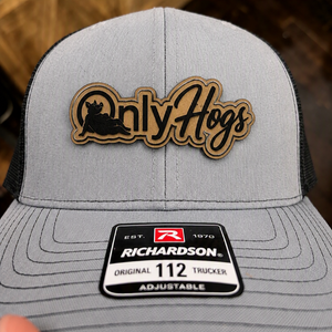 Only Hogs Pig Lover Richardson Hat with Laser Engraved Leather Patch Funny Farm Trucker Cap