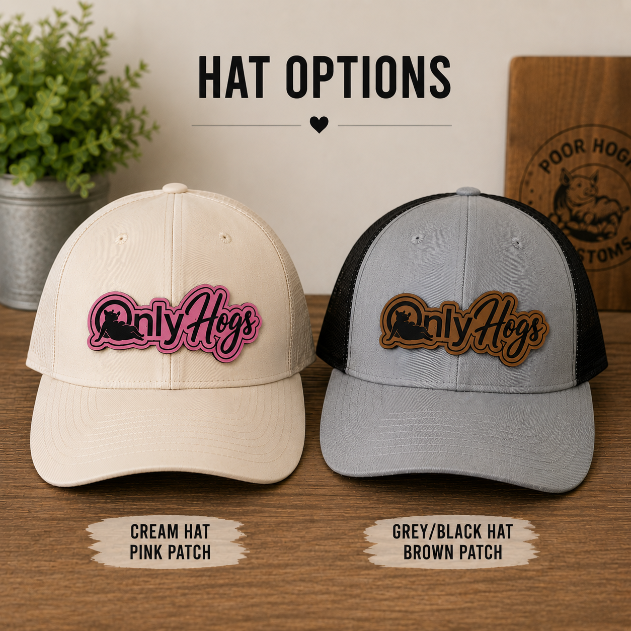 Only Hogs Pig Lover Richardson Hat with Laser Engraved Leather Patch Funny Farm Trucker Cap