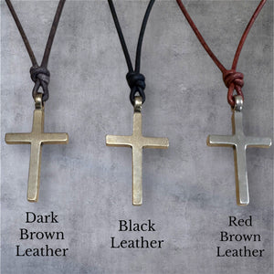 FAITH Classic Cross Necklace - Bronze on Leather Cord by Forged By Fire — view 9 of 10