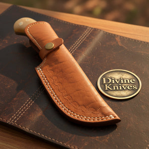 Squared Tip Tracker Knife with Ram Horn Handle and Long Sawback Blade for Camp Use