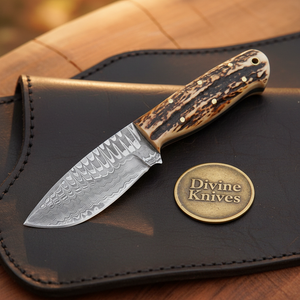 Stag Handle Ranch Skinner Knife with Forged Drop Point Blade and Basketweave Sheath