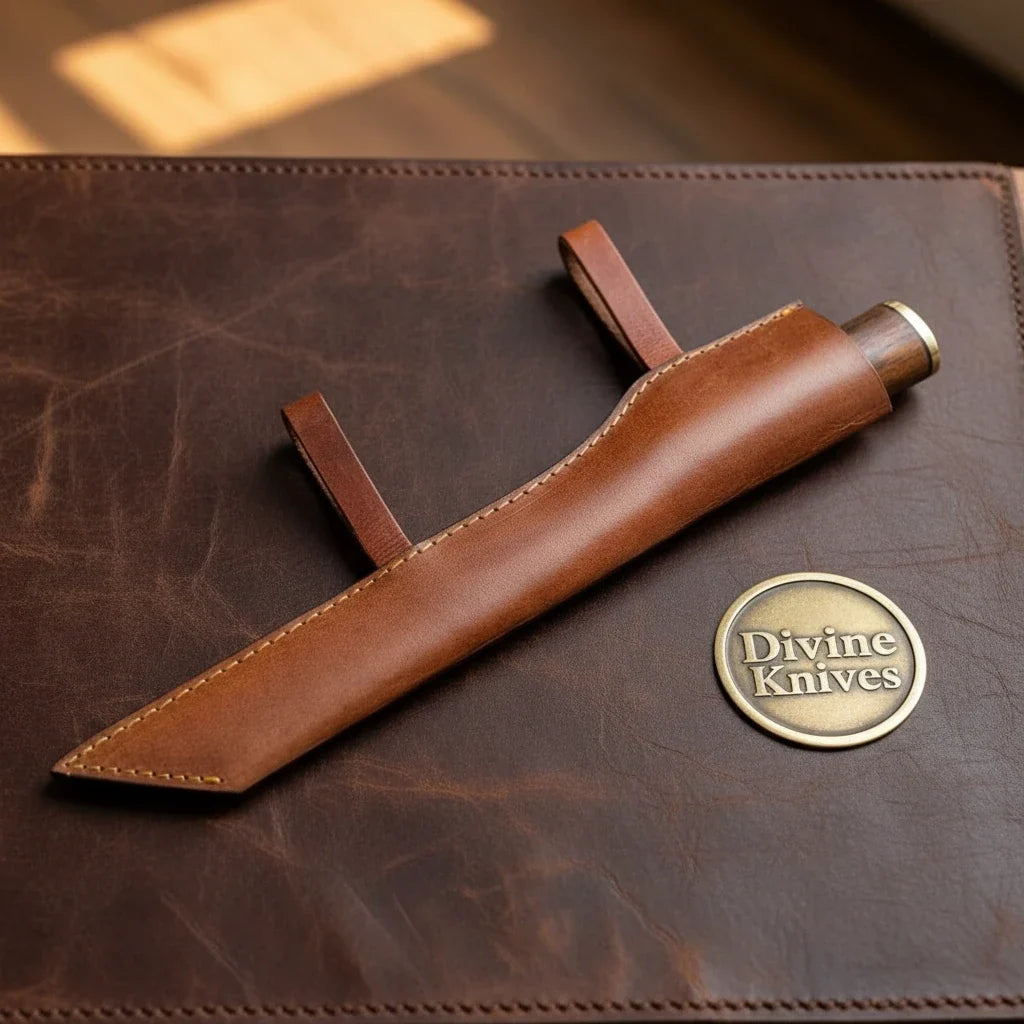 Hand-Forged Butcher Cleaver Knife with Rosewood Handle & Leather Sheath