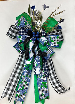 Blueberry Wreath Bow | Green Plaid & Gingham Decor handmade by Bouge Creations