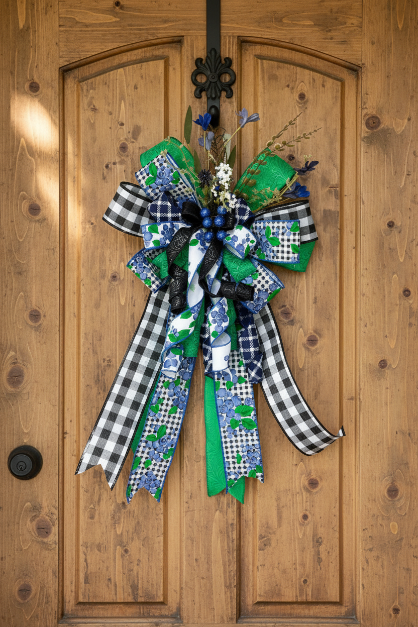 Blueberry Door Decor | Green Plaid & Gingham Decor detail view by Bouge Creations