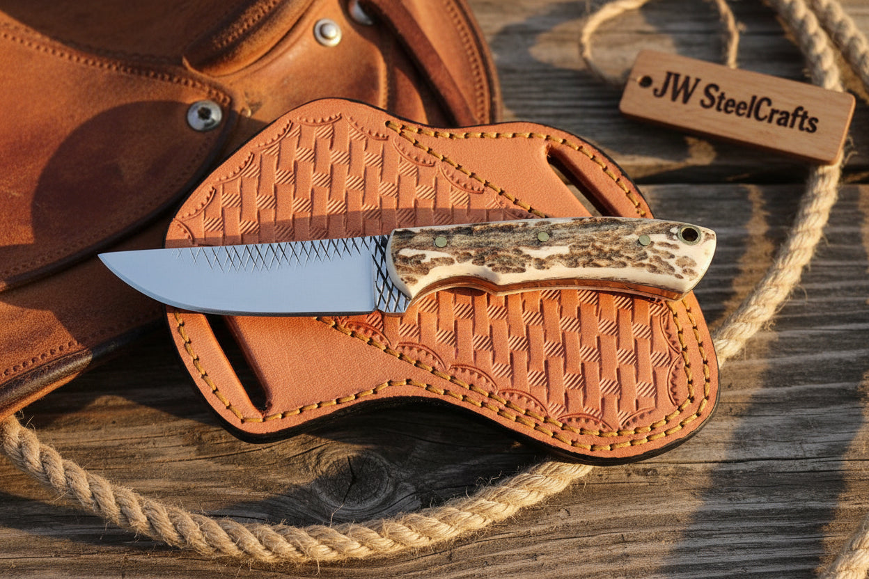 Timberline Drop Point Knife Carbon Steel with Jimped Spine by JW SteelCrafts — view 1 of 3