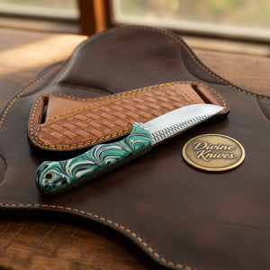 Green Swirl Resin Rasp Cowboy Knife with product detail, view 4