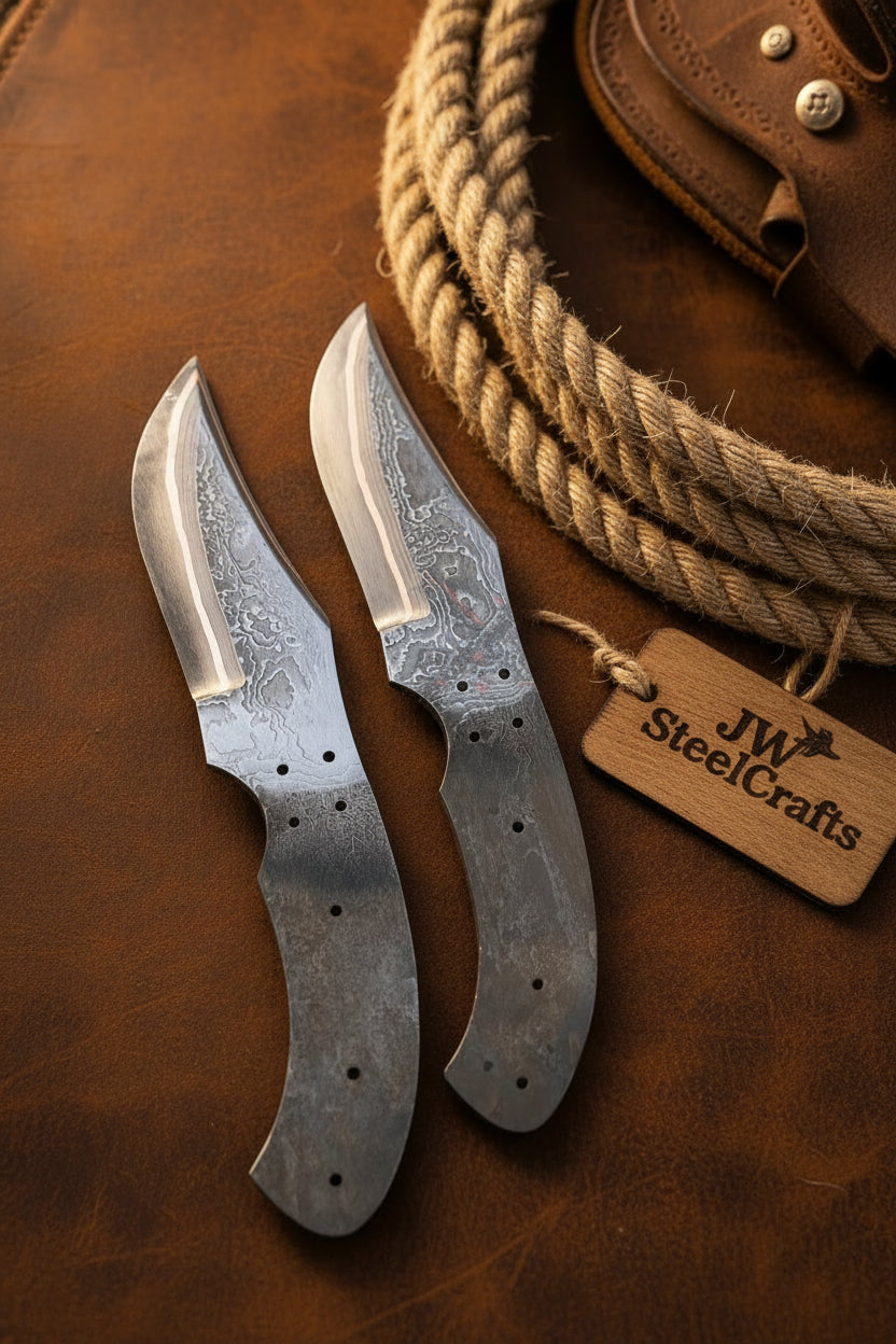 Wrangler’s Pair Damascus Knife Blanks by JW SteelCrafts, alternate view 3