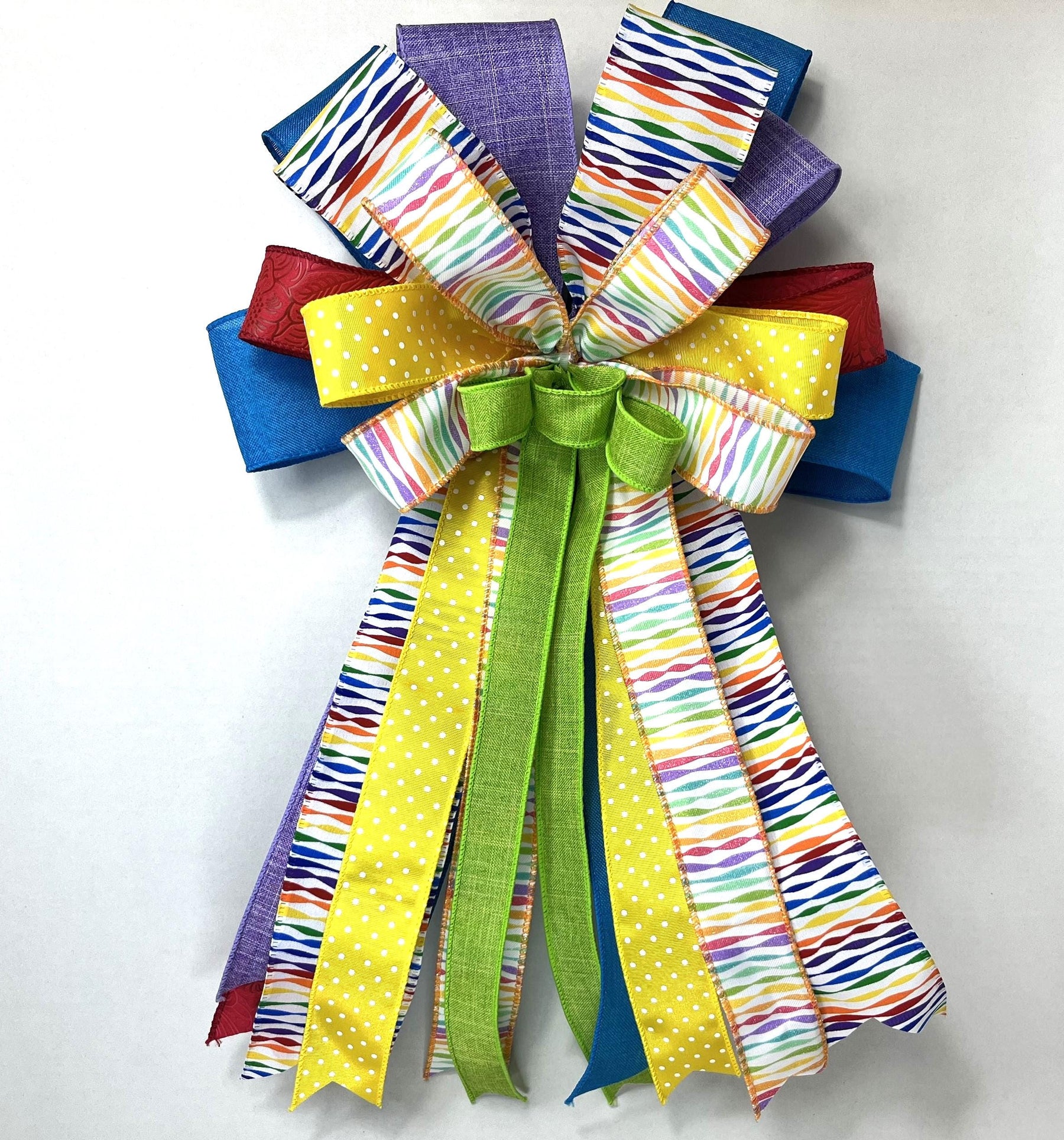 Rainbow Polka Dot Bow | Colorful Wreath & Door Decor by Bouge Creations, view 6