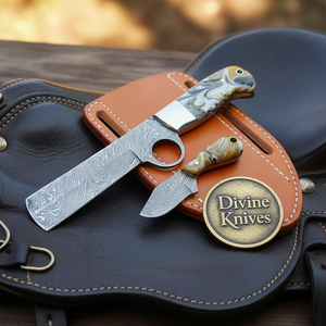 Orange Swirl Resin Bull Cutter & Skinner Set by Divine Knives