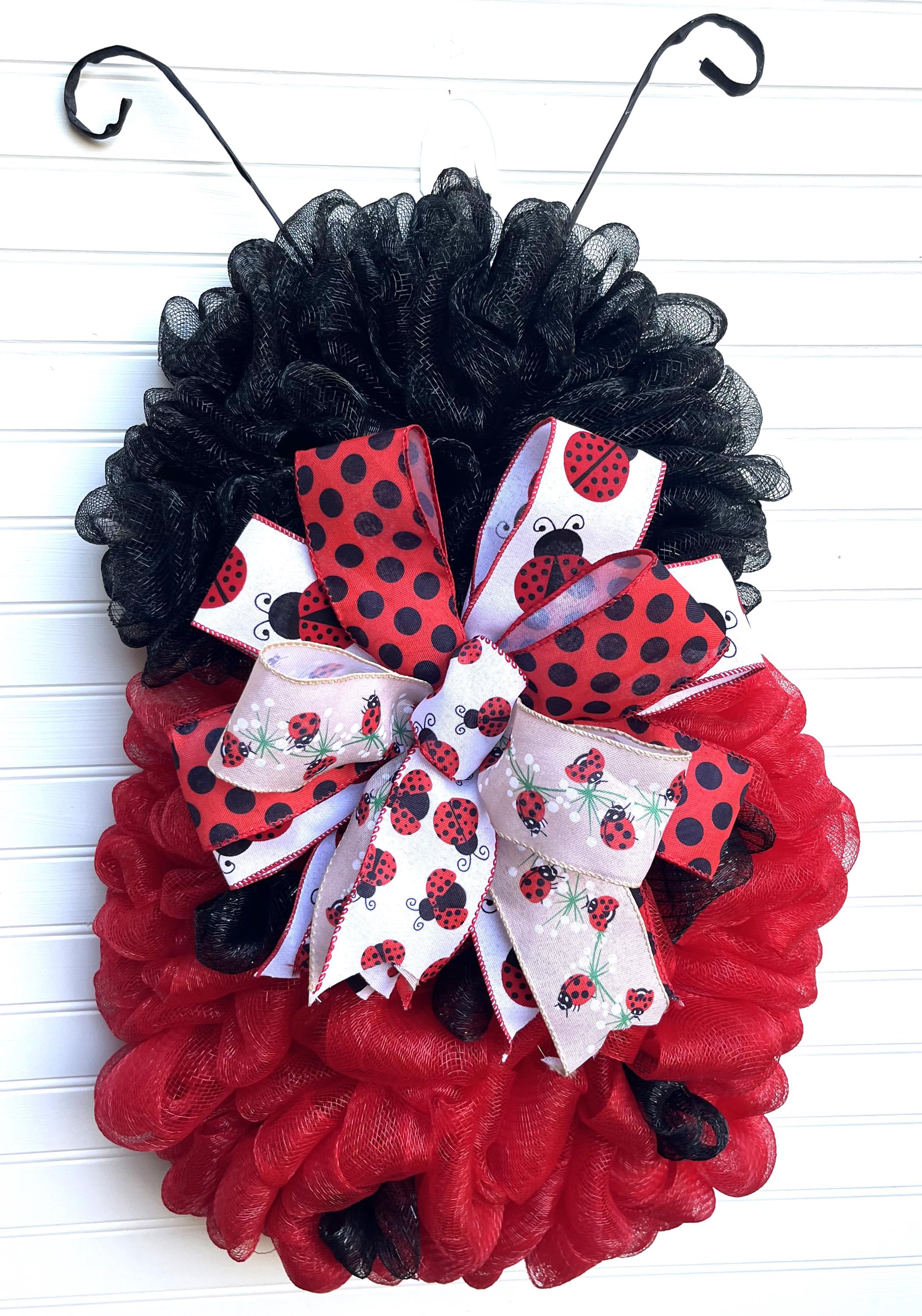 Ladybug Mesh Door Decor | Red & Black Porch Accent by Bouge Creations, view 3
