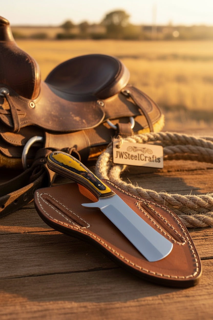 Amber Trail Bull Cutter Knife Yellow & Black Resin Handle by JW SteelCrafts — view 1 of 1