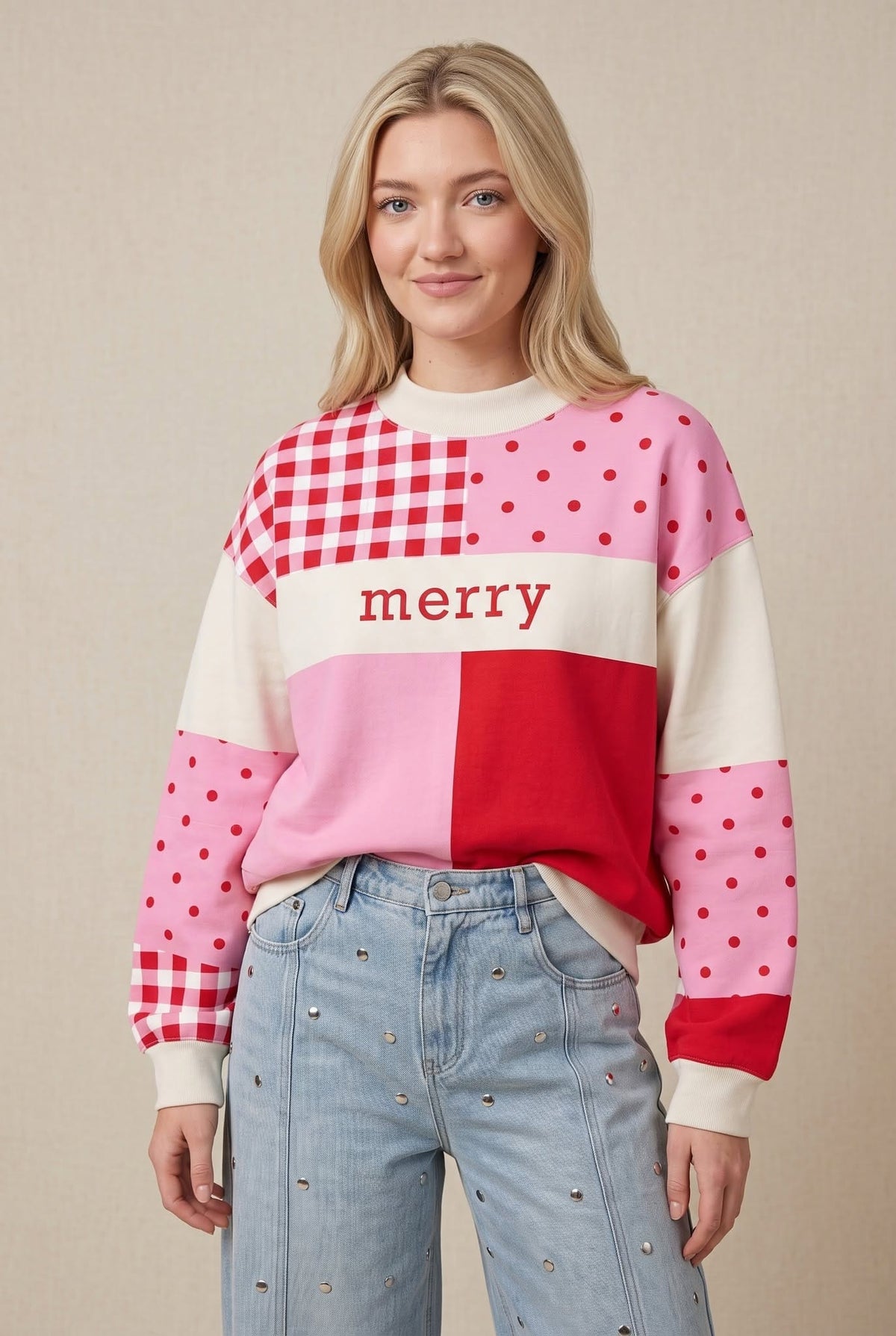 PREORDER ITEM (Estimated ship date 10/30, Christmas Merry Colorblock Mock Neck Sweatshirt by Southern Bliss Company – view 2