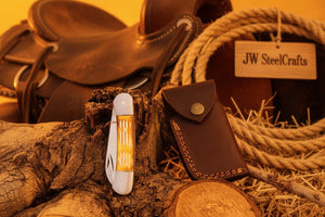 Double Blade Trapper Knife with Bone Handle, Folding Pocket Knife by JW SteelCrafts