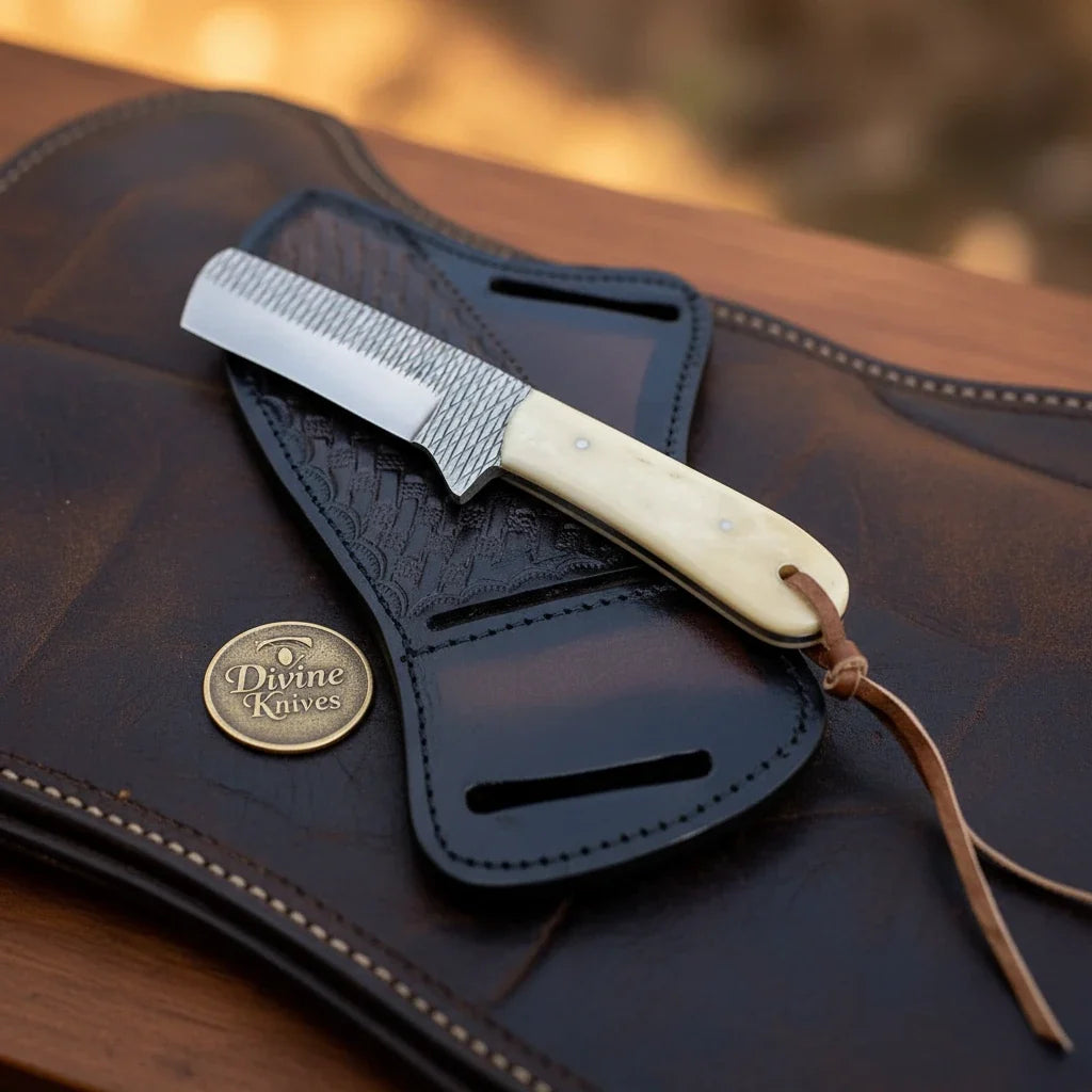Rasp Steel Camel Bone Cowboy Bull Cutter with Natural Bone Handle by Divine Knives — view 1 of 1