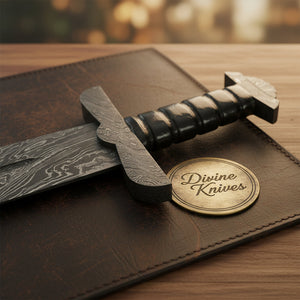 Hand Forged Viking Sword Set with Pattern Welded Blades and Stitched Black Scabbard