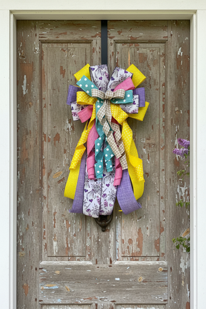 Wreath Bow | Handmade Spring Gingham | Lavender Teapots detail view by Bouge Creations