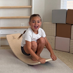 Wobble Board by Bunny Hopkins, handcrafted wooden activity toy product and lifestyle photo 6