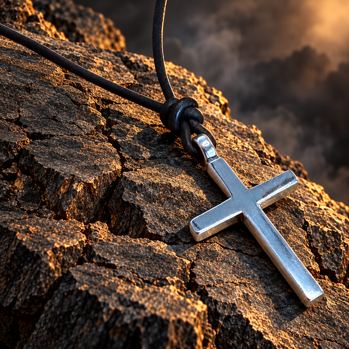 Classic Cross Necklace - Sterling Silver on Leather Cord