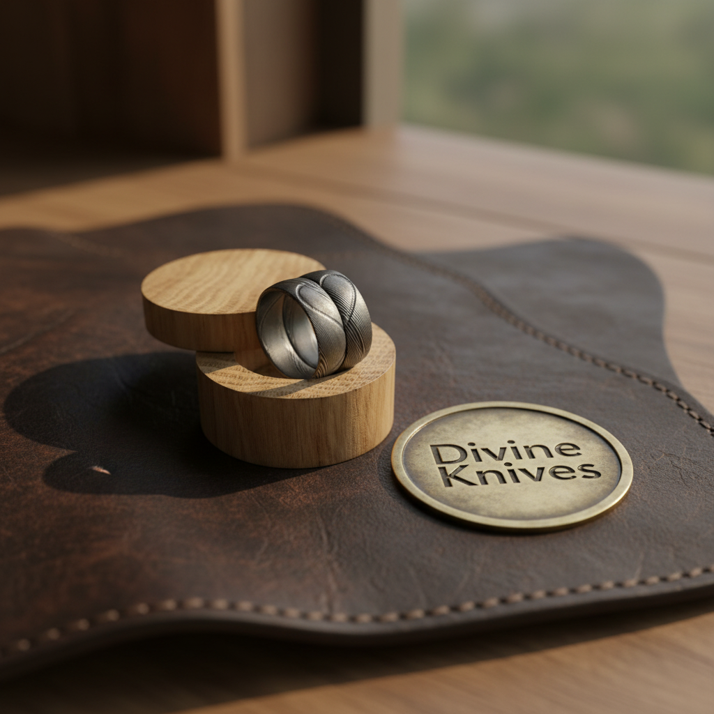 Matching Layered Steel Ring Set with Wooden Gift Box
