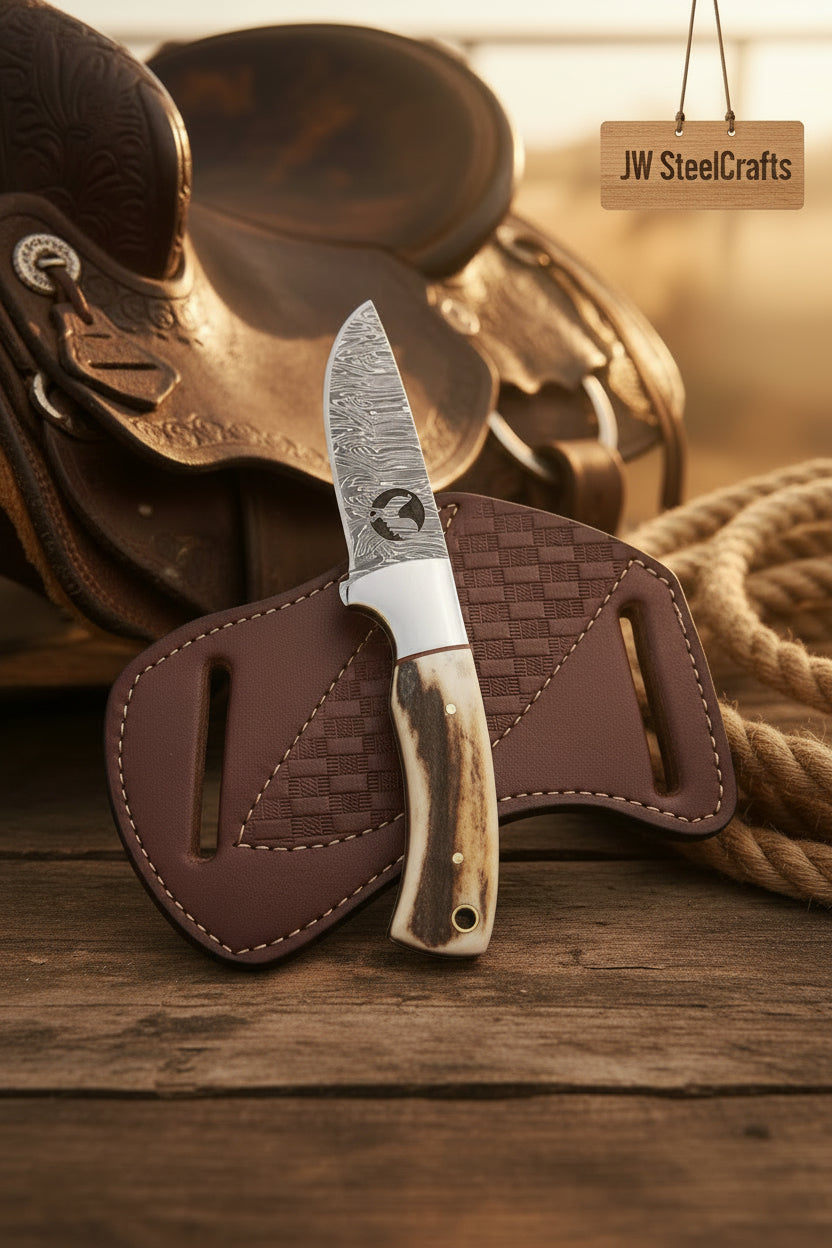 Frontier Stag Ranch Knife Damascus Stag Horn Handle by JW SteelCrafts — view 1 of 3