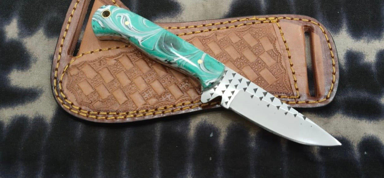 Mint Green Swirl Resin Rasp Cowboy Knife product detail, view 4