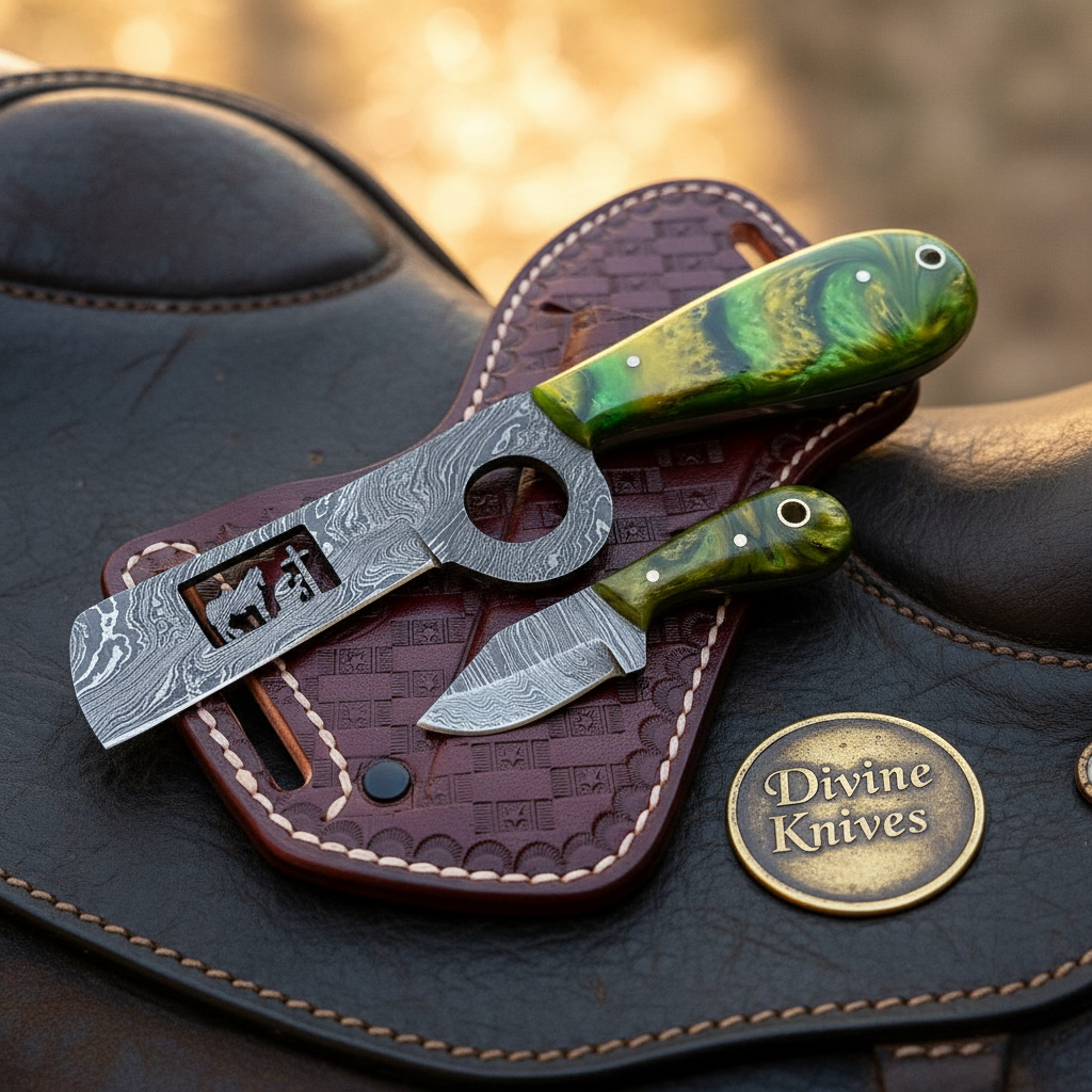 Swirling Green Praying Bull Cutter & Neck Skinner Set