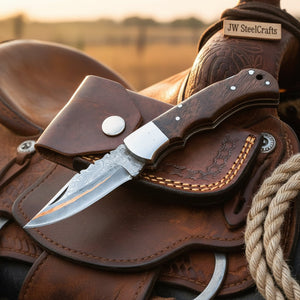 Saddle Ridge Damascus Folding Hunter by JW SteelCrafts