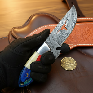 Longhorn Cutout Texas Flag Damascus Hunter & Skinner Knife Set