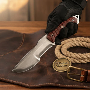 Maroon Micarta Carbon Steel Tracker Knife with Textured Grip by Divine Knives — view 2 of 2