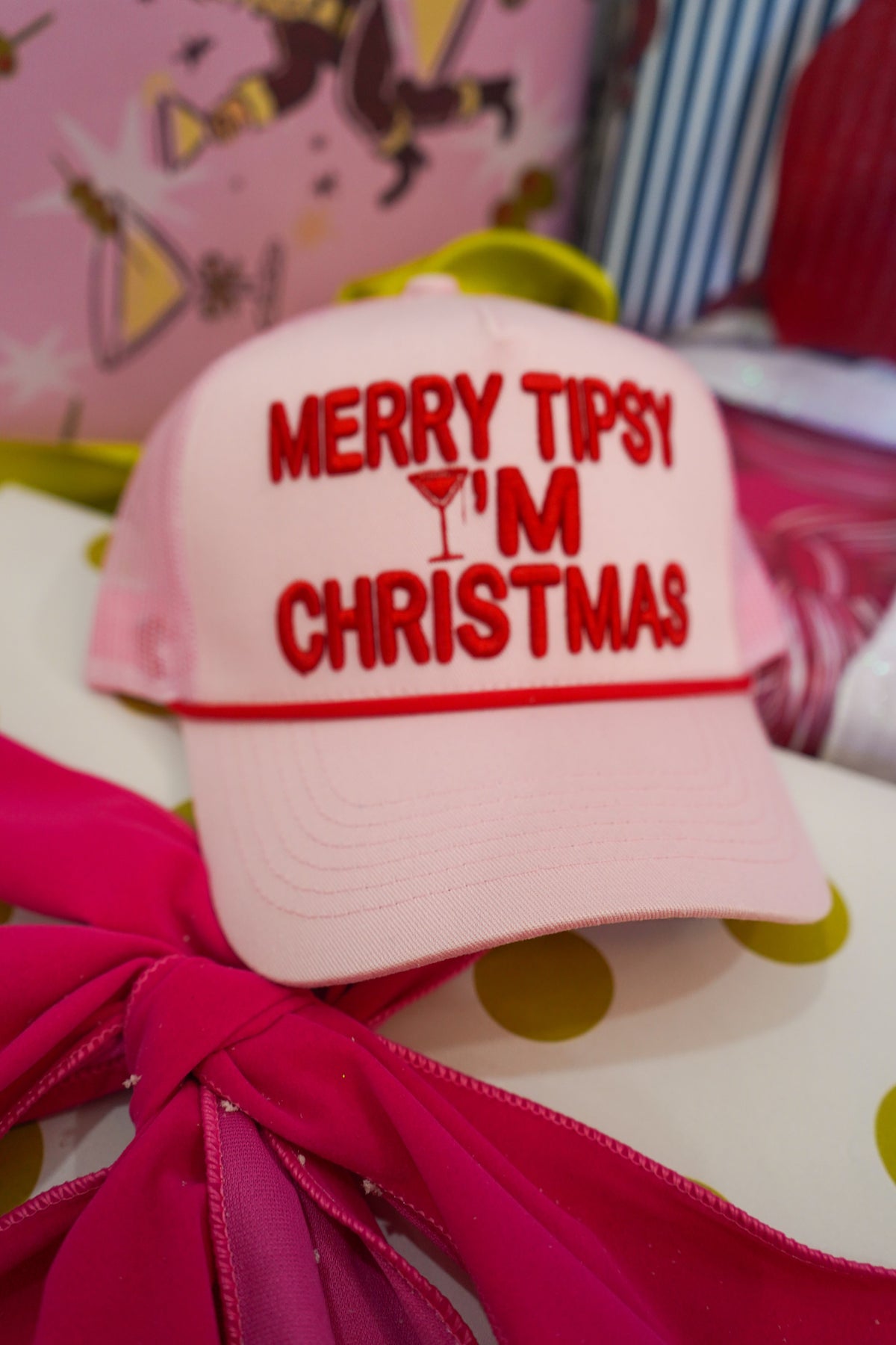 Merry Tipsy I'm Christmas - Pink Trucker Hat by KenzKustomz, view 2