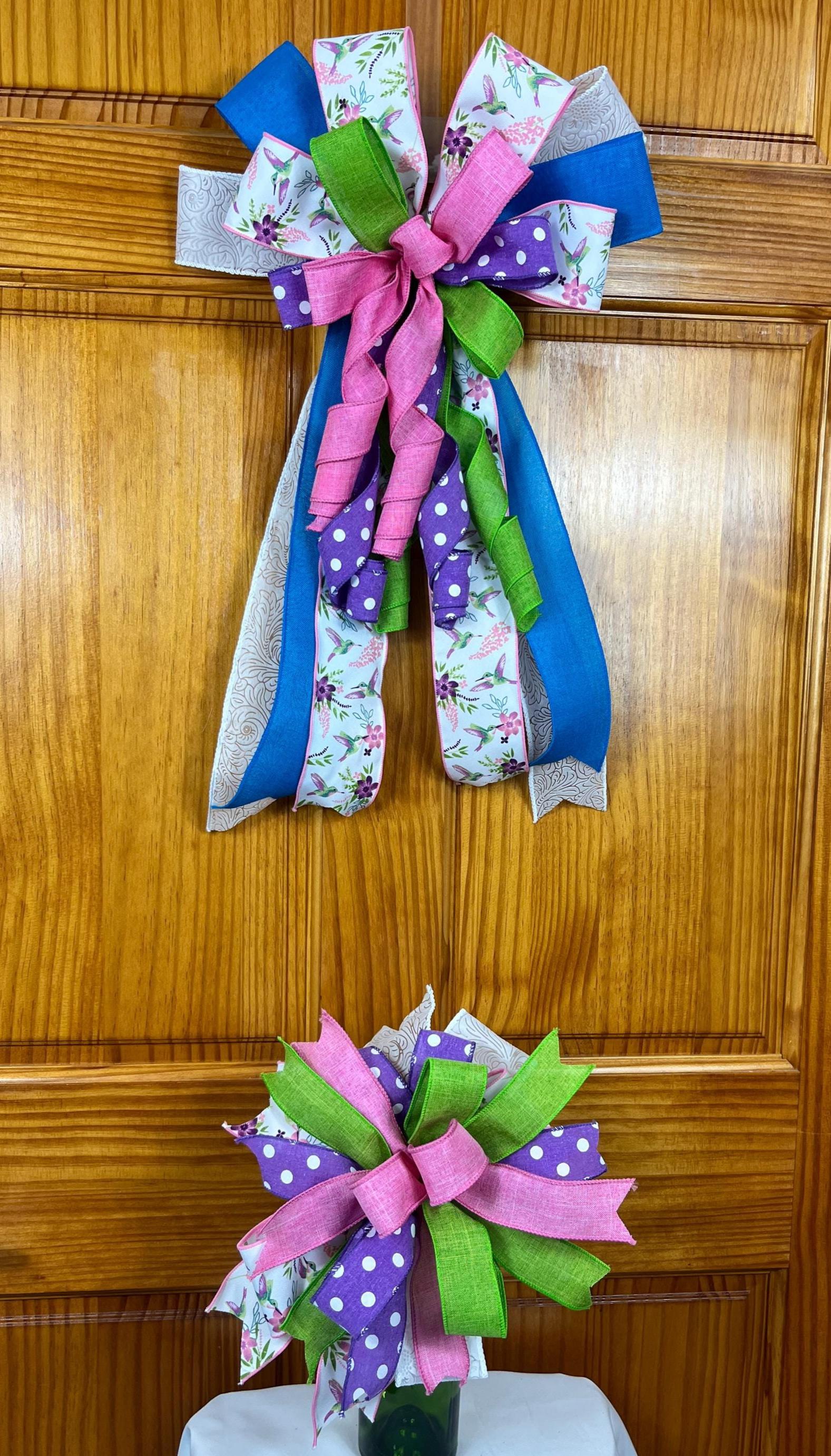 Hummingbird Floral Bow | Pink, Green & Purple by Bouge Creations, view 3