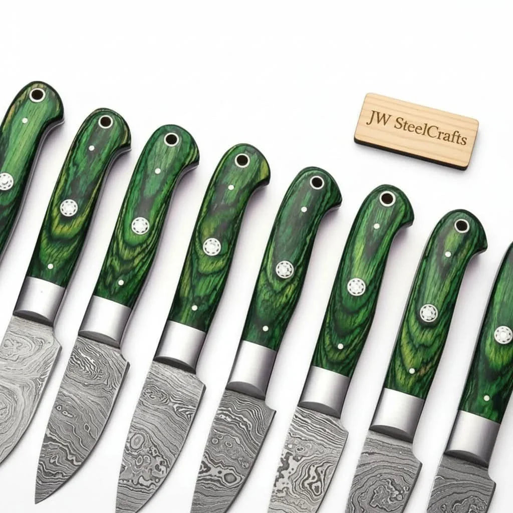 8 Pc's Steak Knives Set. Matching to 1081 Set Green Pakka Wood Handle DK-0233