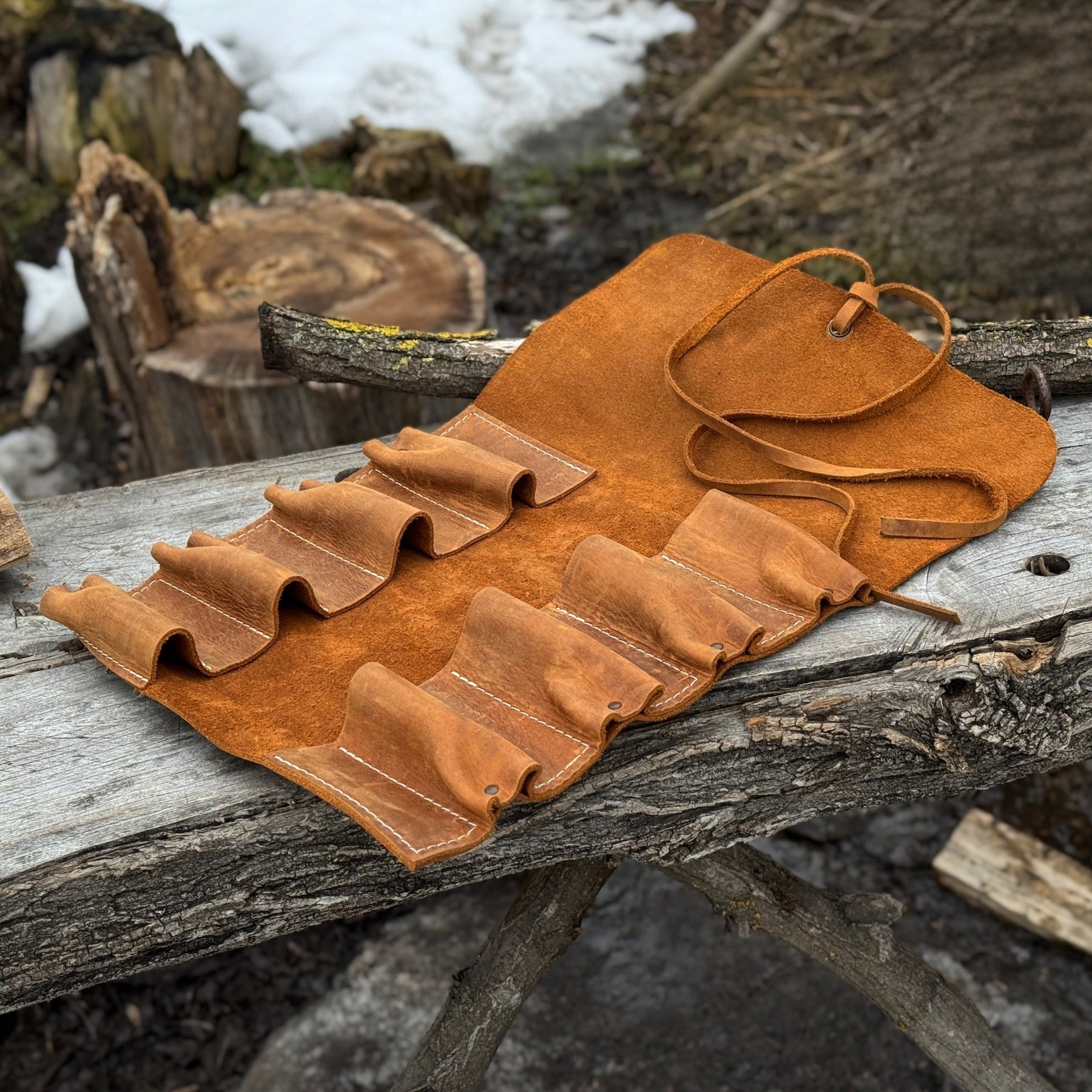 8 Pocket Leather Tool Roll