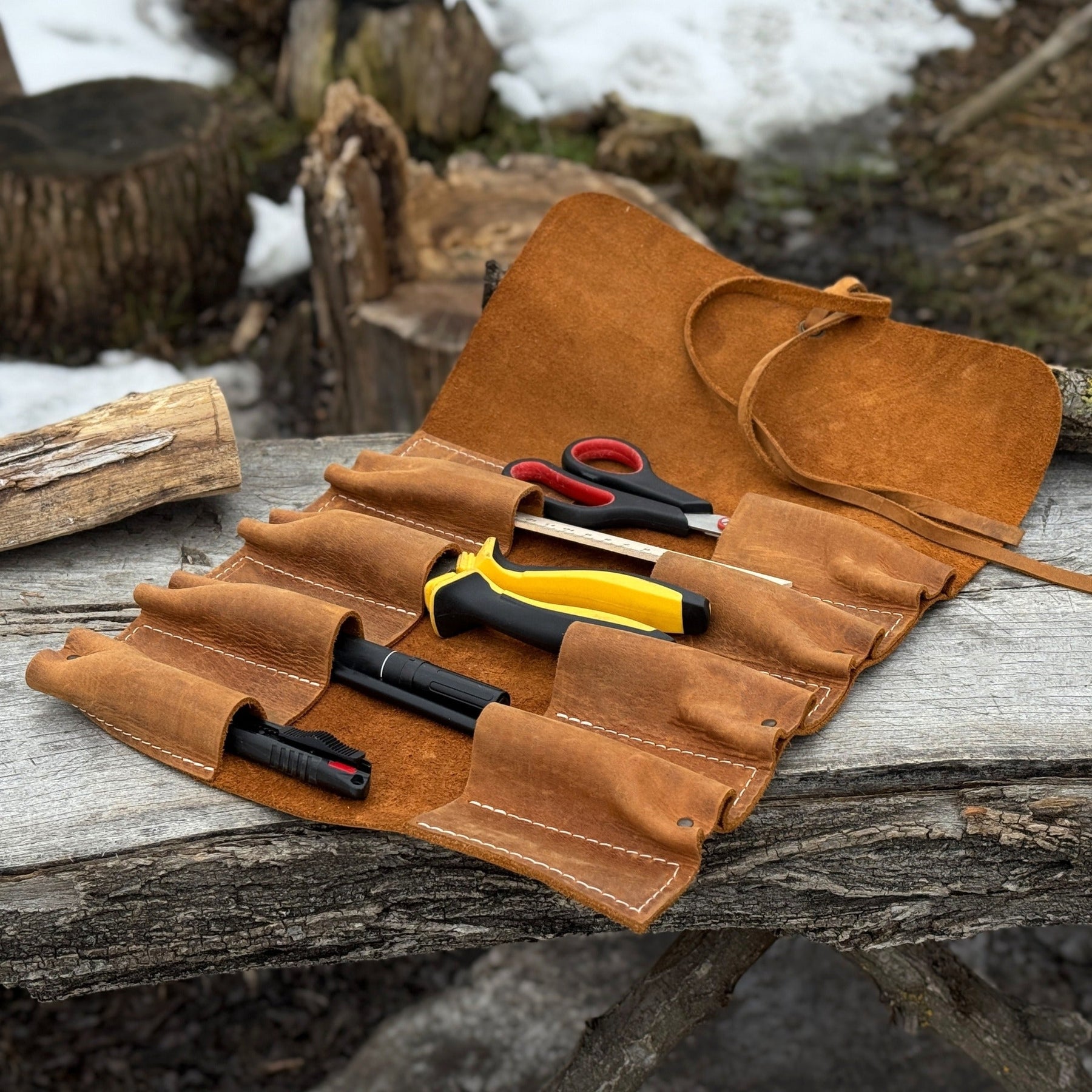 8 Pocket Leather Tool Roll