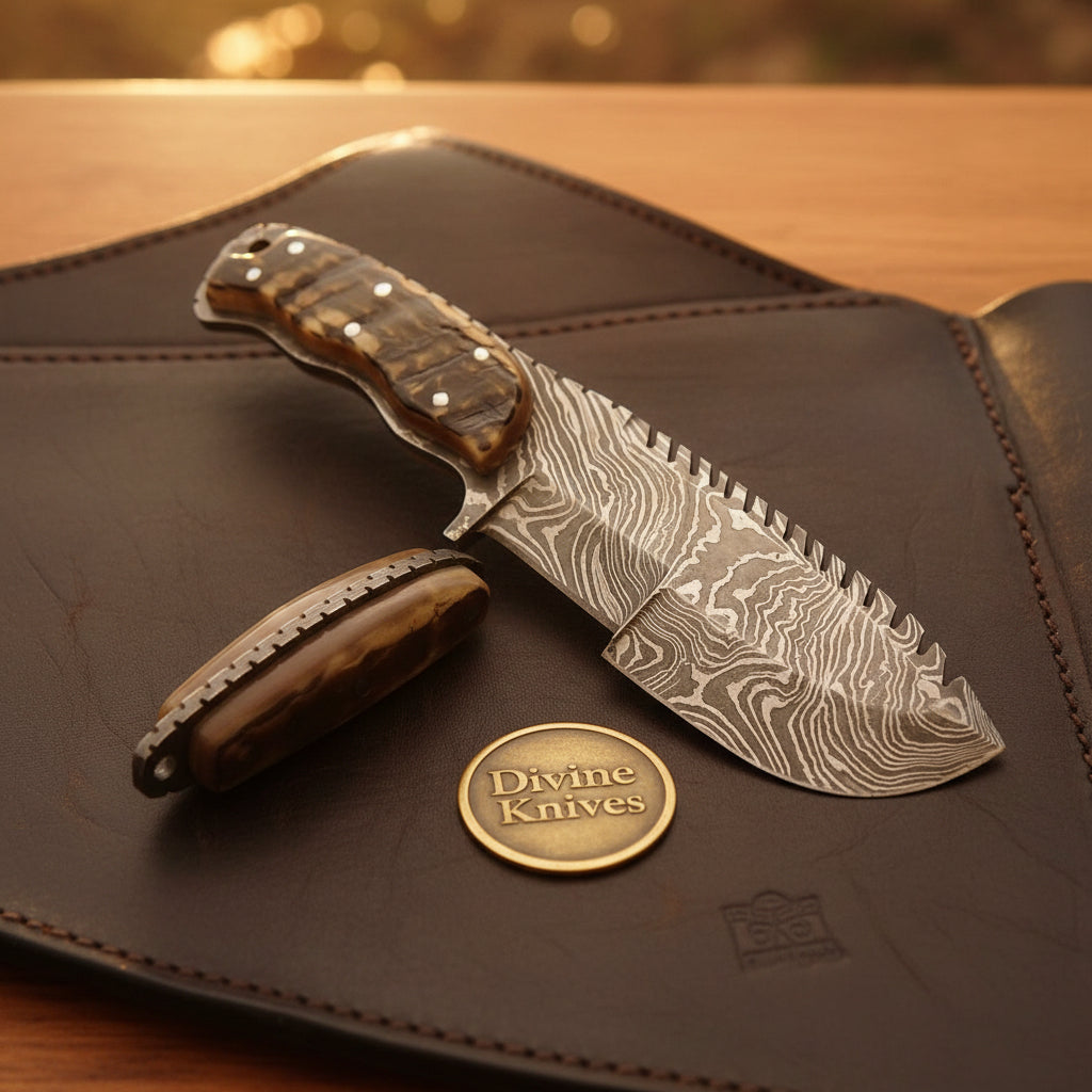 Ramhorn Damascus Sawback Tracker with Natural Ramhorn