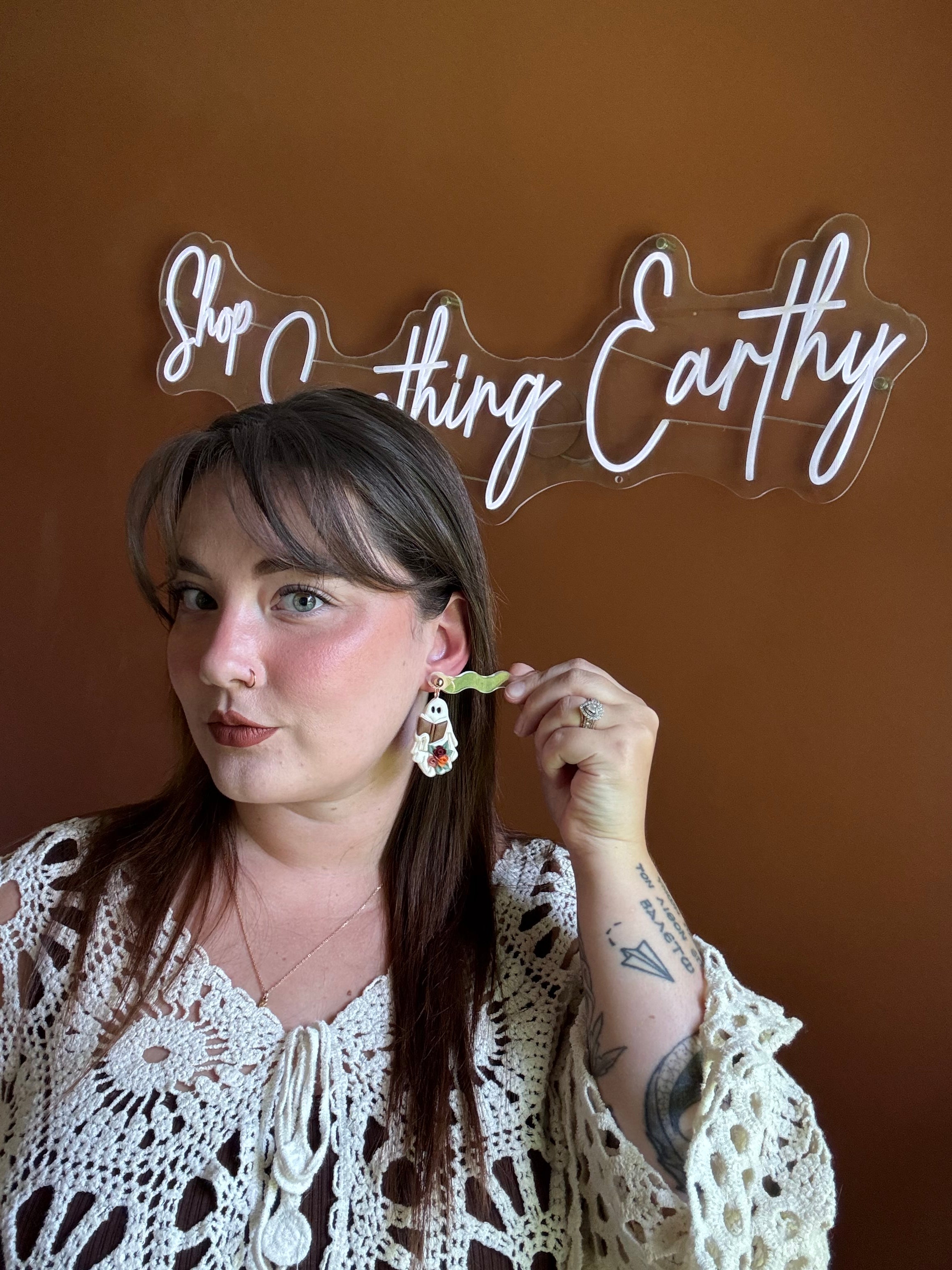 Blooming Bookworm handmade polymer clay earrings by Shop Something Earthy — view 2 of 2
