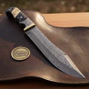 Mosaic Pin Clip Point Hunter with Buffalo Horn Inlay Handle and Brass Bolster